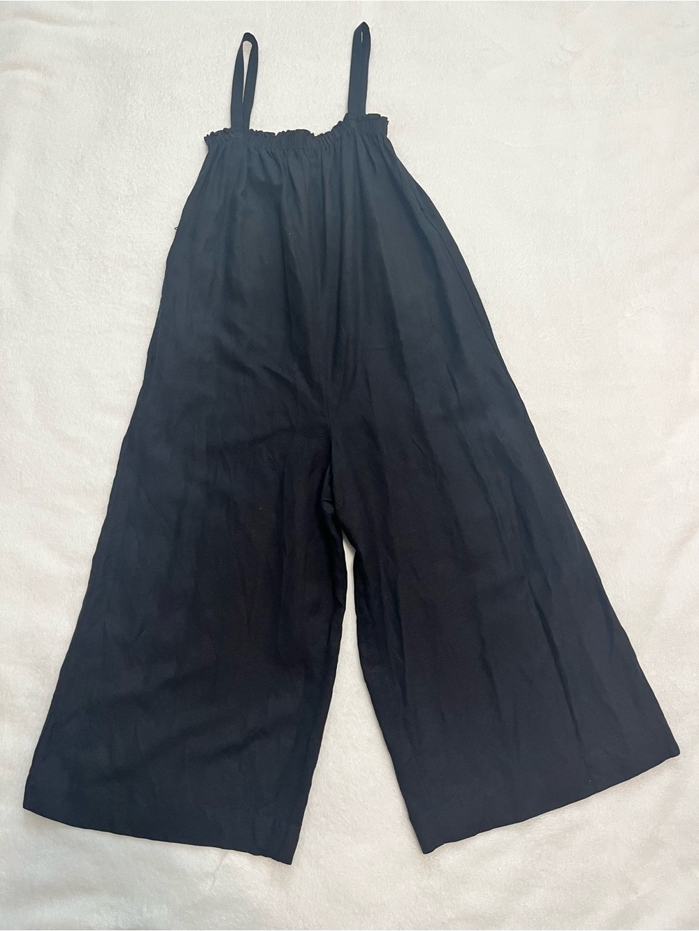 LOFT Black Linen Blend Cropped Wide Leg Culotte Jumpsuit Pockets Relaxed Fit XL - Picture 15 of 15